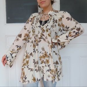 Free People Floral Butterfly Long Sleeve Tunic Xs